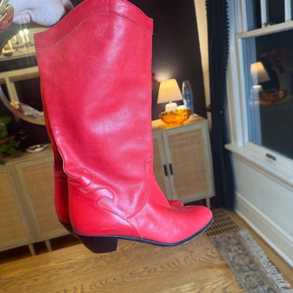 Vero Cuoio Vintage Italian Leather Western Red Heeled Boots fire flame detail - Picture 6 of 13